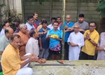 jamshedpur bhumi pujan-टेल्को श्रीनाथ रॉक गार्डन सोसाइटी में दुर्गा पूजा पंडाल निर्माण के लिए हुआ भूमि पूजन, भव्य बनेगा पूजा पंडाल